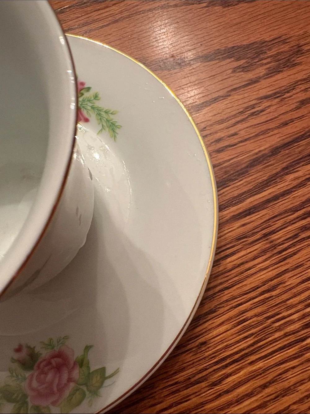 Floral Rose Tea Cups with Saucers - Pink and Green